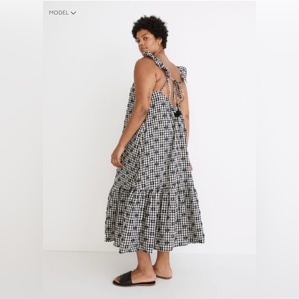 Madewell Ruffle-Hem Tent Midi Dress in Clip Gingham - Picture 3 of 9